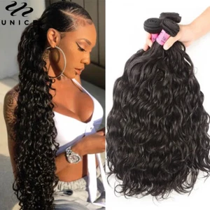 UNice Peruvian Natural Wave Human Hair Extensions 3 Bundles Wet Wavy Hair Weaves - Picture 1 of 12