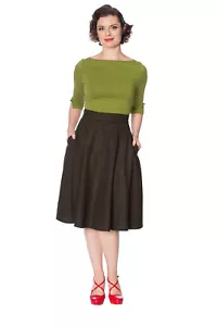 Damen Oliv Vintage Retro U-Boot 50er Ausschnitt Oonagh Basic Top Bluse BANNED Apparel - Bild 1 von 4