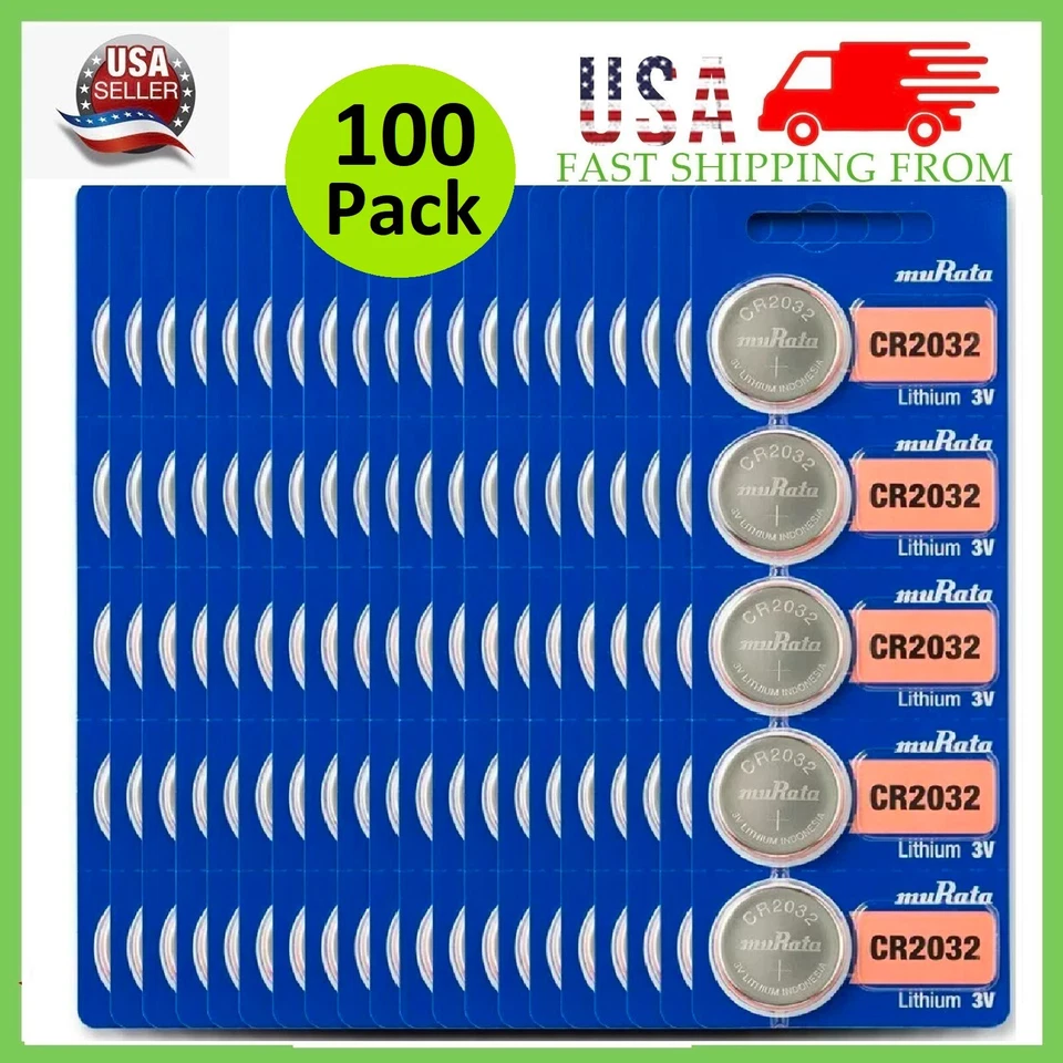 100 x Batería Murata CR2032 3V Litio Celda de Moneda (100 unidades) Reemplaza Sony CR2032 Foto 1 de 4