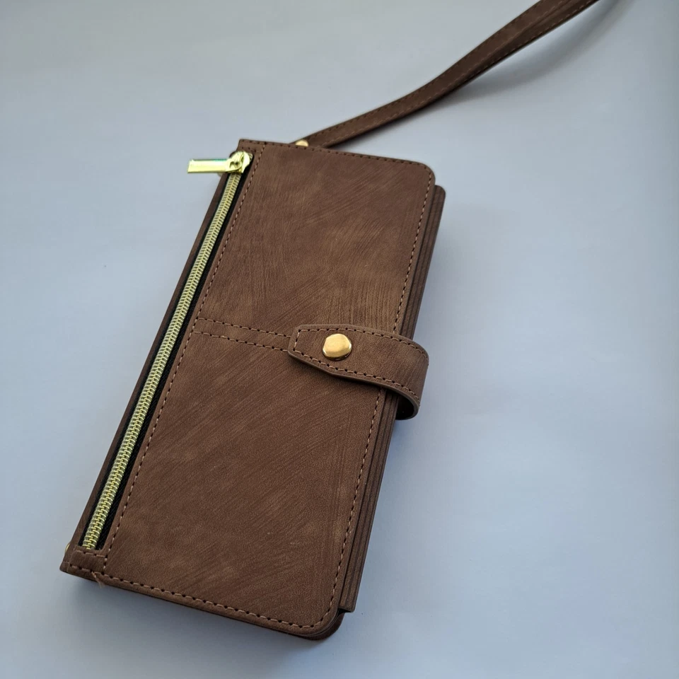 iPhone 14 plus Luxury faux suede Wallet Zip Coin Purse Cards Phone Case - Image 1 of 4
