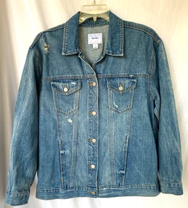 OLD NAVY..DISTRESSED..DENIM..JEAN..TRUCKER..JACKET..NEW w TAG..WOMEN XL - Picture 1 of 3