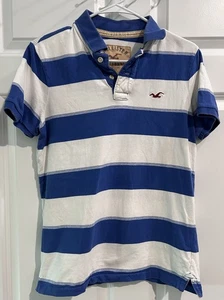 Hollister Striped Rugby Polo Shirt Size M Surfer Henley Preppy Casual Y2K 90's - Picture 1 of 6