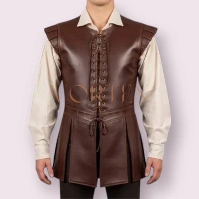 Lambskin Leather Vest | Medieval Lace-Up LARP Costume | Fantasy Tunic Armor Vest - Image 1 of 4