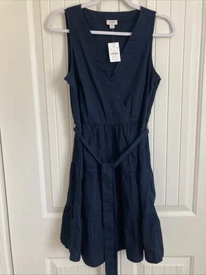 J.Crew Factory Womens Faux Wrap Sleeveless Mini Dress Cotton Stretch Navy Blue 6 - Изображение 1 из 4