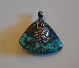 Handmade .925 silver and natural turquoise matrix pendant. with Monkey - Picture 1 of 3