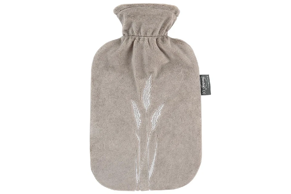 FASHY Wärmflasche + Flauschbezug + Stickerei Gräser / Wärmeflasche Bettflasche Flashy