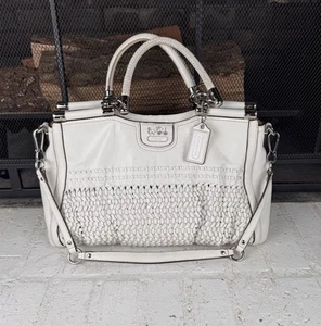 Coach 23385 White Maggie Madison Woven Leather Handbag Shoulder Bag Satchel 🩶 - Picture 1 of 16