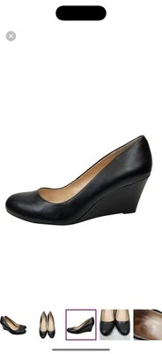 Zapatos de salón Jessica Simpson de cuña de cuero negro talla 8,5 usados en excelente estado Foto 1 de 4