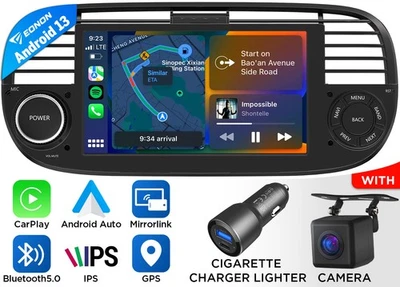 CAM+Autoradio 7 Zoll IPS Android 13 GPS Navi WiFi CarPlay für Fiat 500 2007-2015 - Bild 1 von 4
