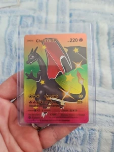Charizard V Rainbow Foil Fan Art Vinyl Textured Collector Pokemon Black Wing  - Picture 1 of 2