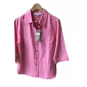 Creswick 100% Linen Top NWT Shirt Pink 10 S Natural Fibres Blouse Short Sleeve - Picture 1 of 11