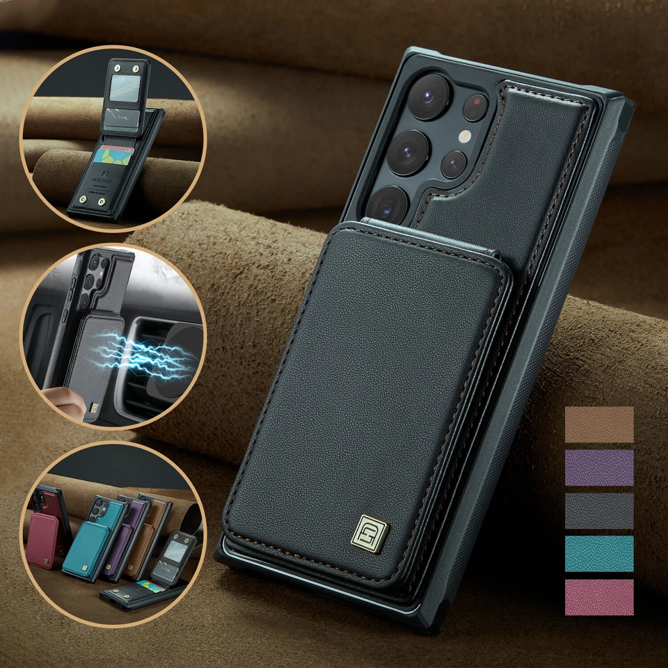 For Samsung Galaxy S25 S24 S22 S23 Ultra Case Leather Skin Card Slots Cover Case - Image 1 of 4