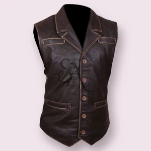 Men's Drak Brown Leather Vest 100% Real Lambskin Leather Classic Style Vest LGBT - Picture 1 of 4
