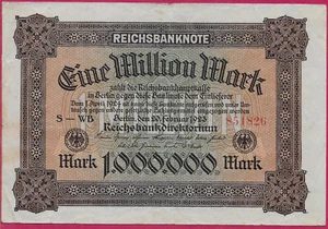 GERMANY,WEIMAR REP 1,000,000 MARK 1923,UNIFACE,REICHSBANKNOTE.LETTERING:EINE MIL - Picture 1 of 2