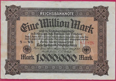 GERMANY,WEIMAR REP 1,000,000 MARK 1923,UNIFACE,REICHSBANKNOTE.LETTERING:EINE MIL - Image 1 of 2