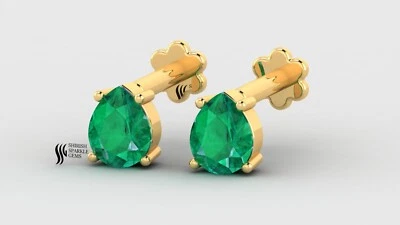 Piercing oro 18k natural esmeralda oreja y nariz piercing tornillo espalda forma pera Foto 1 de 4