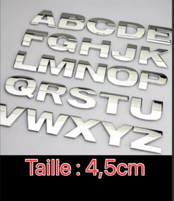LETTRE 4,5 cm CHIFFRE 3D METAL HAUTE QUALITE adhésif  auto Chrome voiture  - Photo 1/3