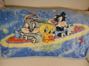 RARE Vintage Baby Looney Tunes Blanket Fuzzy Security Blankie 48x30 Outer Space