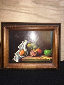 Set di 2 gruppi da parete con cornice vino frutta verdura stampa ceramica vintage in legno set di 2 - Foto 1 di 7