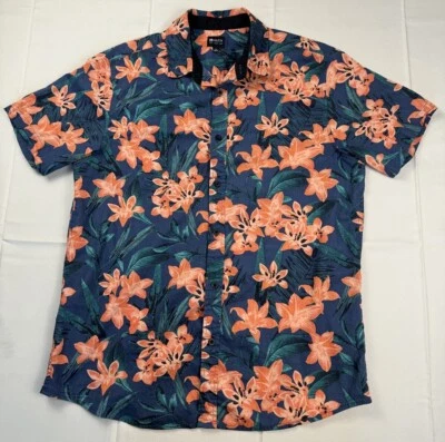 Matix Blue Hibiscus Hawaiian Floral Men’s Large Button-Up Shirt 100% Cotton - Image 1 of 4