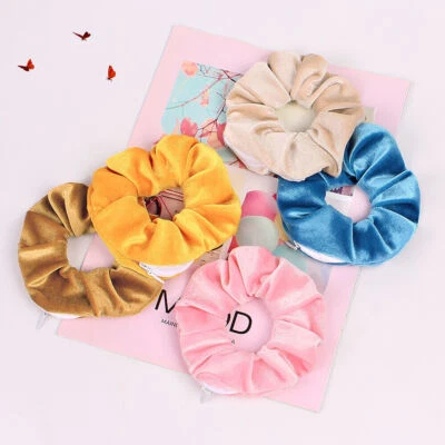 Scrunchy Elastic Velvet Women Scrunchies Tie Ponytail Holder Hair POCKET HIDDEN - Image 1 of 4