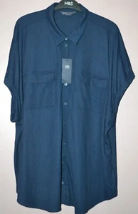 LADIES M&S SHORT SLEEVE BLOUSE TOP WITH STRETCH SIZE 22 NAVY - NEW - Picture 1 of 4
