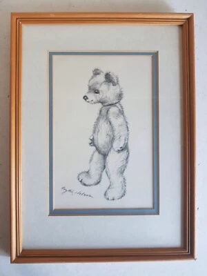 Large Print of A Teddy Bear Toy Drawing Signed by Phyllis Nelson in Frame Home D - Image 1 of 4