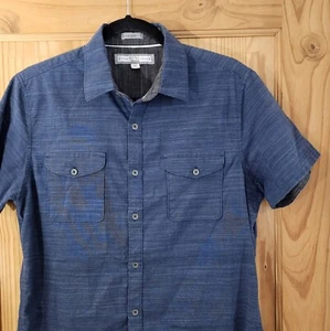 PD & C Authentic Apparel Button Up Shirt Men's Medium Short Sleeve Blue Cotton - Picture 1 of 11