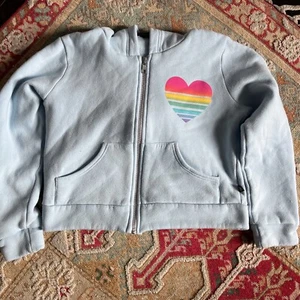 Pixie Lane Zip up Hoodie Sweatshirt Size 8 Blue Rainbow Heart - Picture 1 of 11