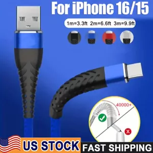 For iPhone 16 Pro Max 15 Plus USB-A Cable Fast Braid Type C Charging Data Cord - Picture 1 of 23