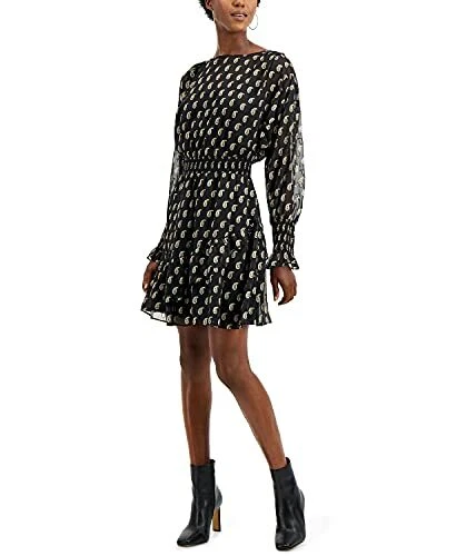 MSRP $120 Inc Paisley-Print Ruffled Mini Dress Black Size Medium - Image 1 of 1