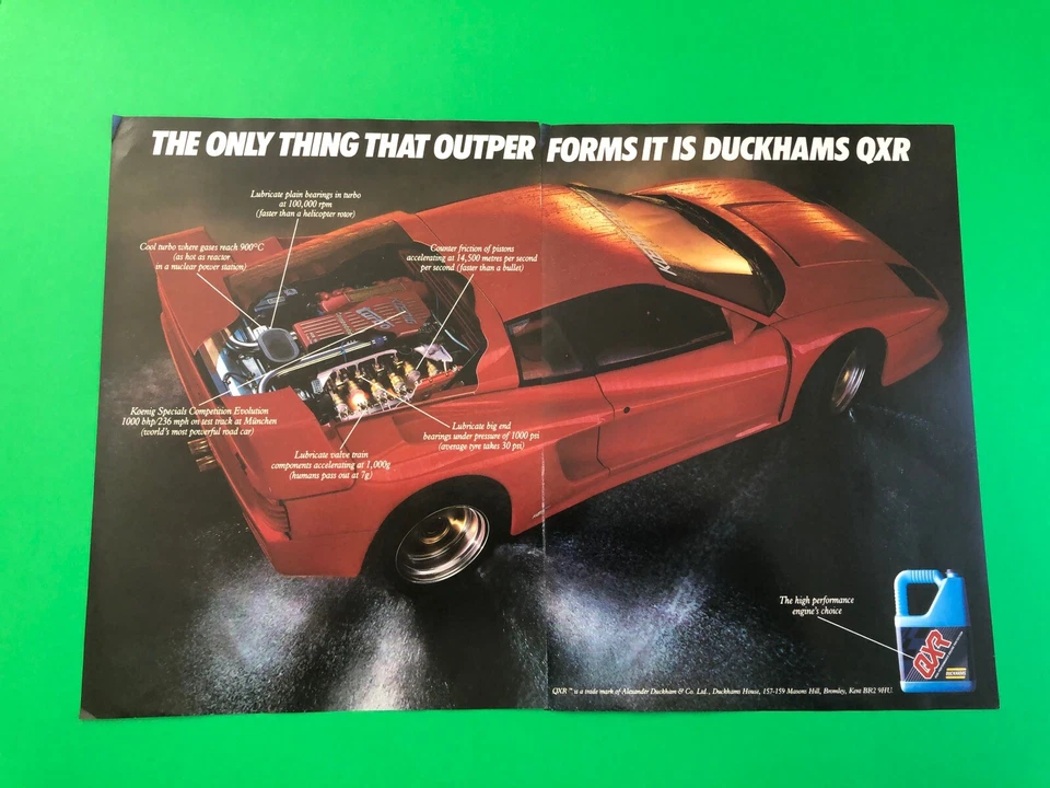 KOENIG FERRARI TESTAROSSA ORIGINAL VINTAGE PRINT AD PRINTED ADVERTISEMENT - Image 1 of 1