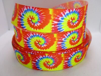 Red Tie Dye Swirl 1" Grosgrain Ribbon ~YOUR CHOICE 5 or 10 Yards (Rainbow) - Image 1 of 3