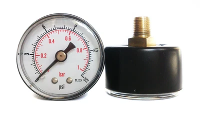 KINSTRUMENTATION Pressure Gauge 50mm Dial 1/8 BSPT Horizontal 0/15,30,60.100,160,300 PSI & Bar.