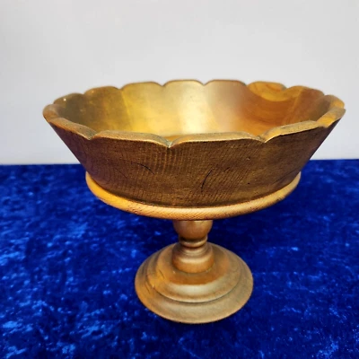 Wooden Pedestal Decorative Bowl Fruit Bowl Vtg Decorative Table Top Piece - Image 1 of 4