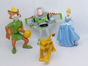 4, Mixed Lot Of Disney Figures Toys Buzz, Cinderella, RobinHood, Simba