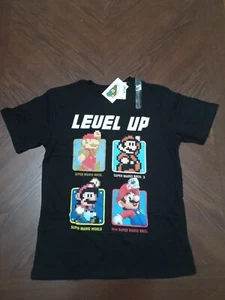 Super Mario Bros Level Up! Nintendo T Shirt Black Size L 2018 New with Tags - Picture 1 of 2