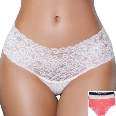 Lace Brief Panty Scalloped Trim Stretch Sheer Floral 3 Color Pack Panties 2198 - Imagem 1 de 4