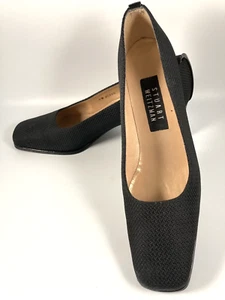 NWOB STURAT WEITZMAN SPAIN BLACK TEXTURED FABRIC PATENT HELLS SHOES 8 AA - Picture 1 of 12