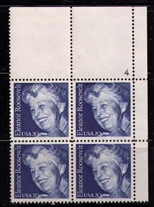 US USA Sc# 2105 MNH FVF PLATE # BLOCK Eleanor Roosevelt First Lady - Picture 1 of 1