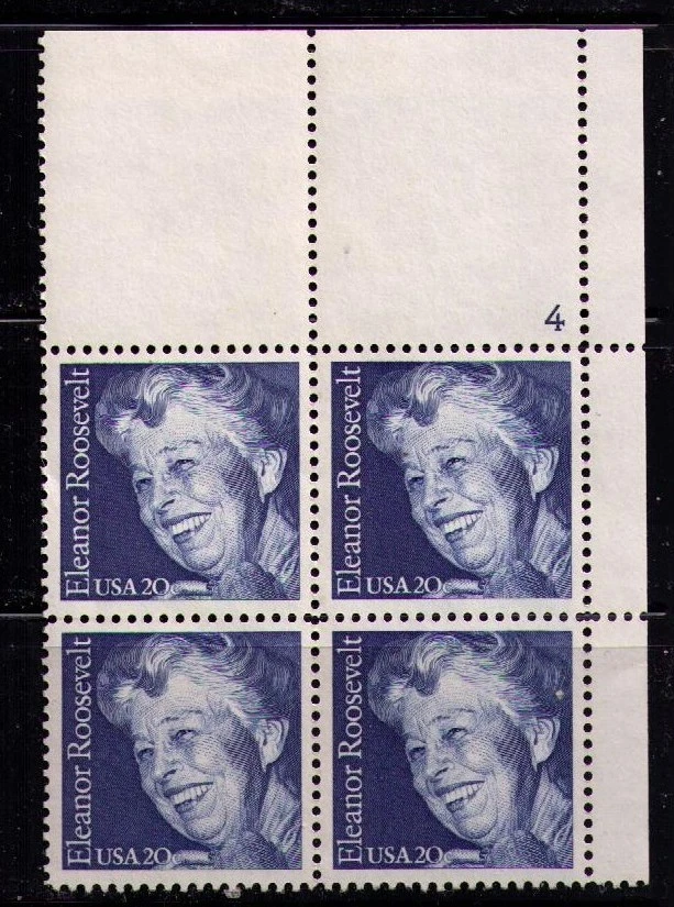 US USA Sc# 2105 MNH FVF PLATE # BLOCK Eleanor Roosevelt First Lady - Image 1 of 1