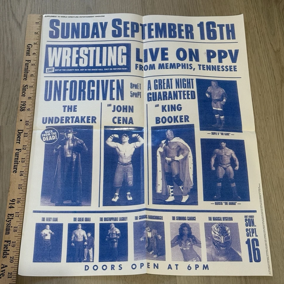 Póster de evento WWE 2007 imperdonable John Cena enterrador raro inserto de revista WWF Foto 1 de 1