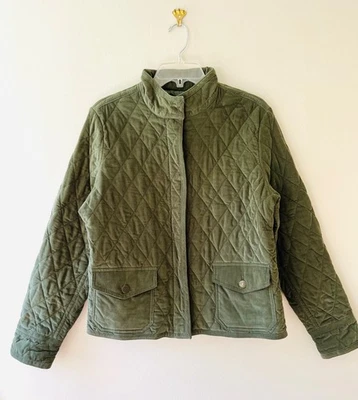 Chaqueta Eddie Bauer Talla L Verde Ejército Pana Acolchada Cremallera Bolsillos Abotonados Foto 1 de 4