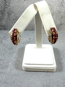 Sterling Silver Genuine Ruby Hoop Pierced Earrings #HP7 - Picture 1 of 5