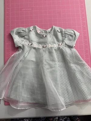 La Princess 绿色格子 12 个月女宝宝连衣裙 — 第 1/4 张图片