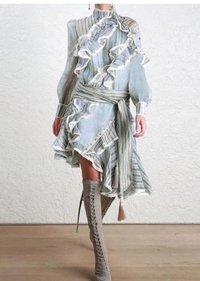 The MINKA Collection Blue Victorian Ruffle Dress Size S Instagram Favorite NWOT - Image 1 of 4