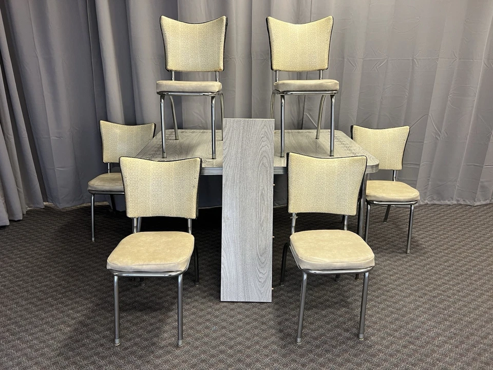 JUEGO SILLAS MESA COMEDOR FORMICA VINTAGE mediados de siglo cocina moderna retro cromada Foto 1 de 4