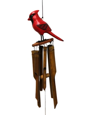Carillón de viento cardinal pájaro madera bambú tallado a mano tiki jardín hogar piscina patio Foto 1 de 4