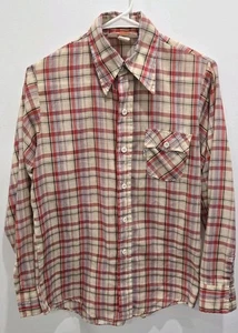 Vintage 70er Levis Herren Button Down Gr. S beige rot kariert leicht weißes Etikett - Bild 1 von 7