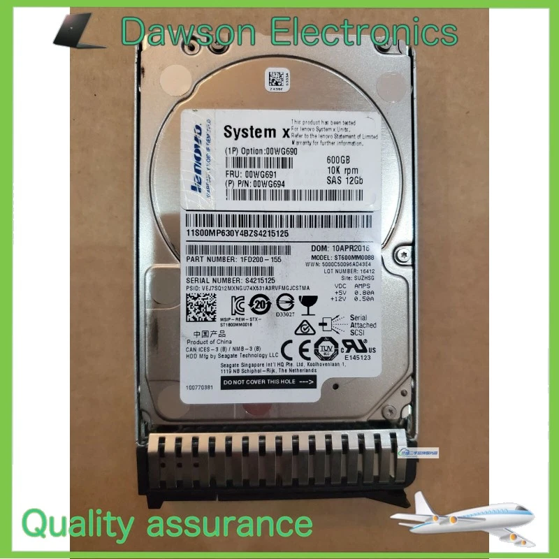 IBM LENOVO 00WG690 00WG691 600GB SAS 10K 12GBPS 2.5" G3HS X3650M5 Hard Drive - Image 1 of 4